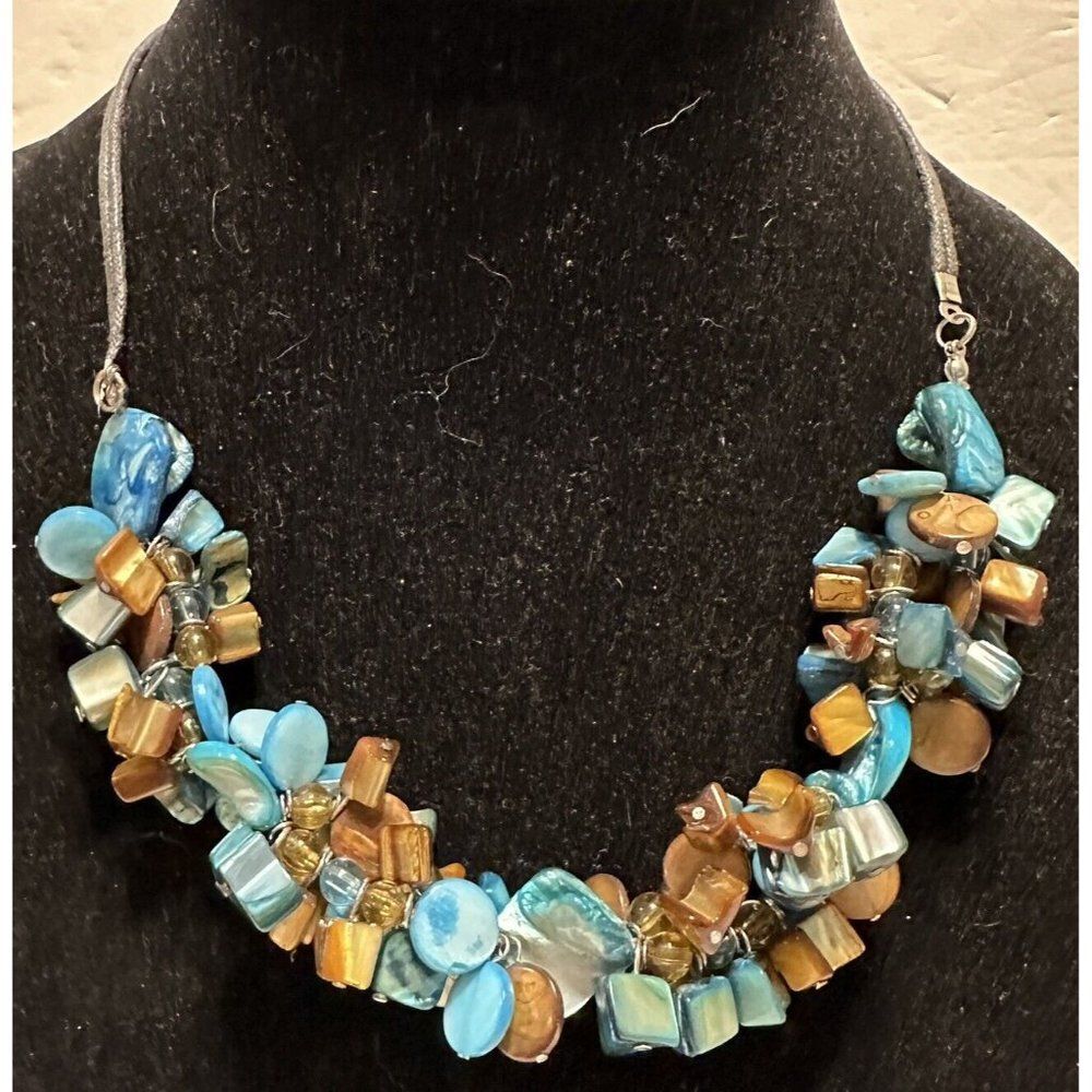 Faux turquoise Beaded Statement Necklace 19-21” Boho